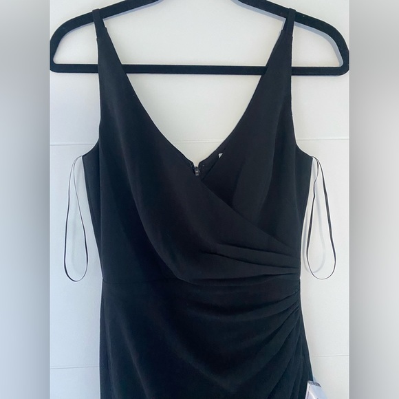 NEW Dress the Population Jordan Faux Wrap Ruched Side Front Slit Gown in Black - Picture 8 of 11